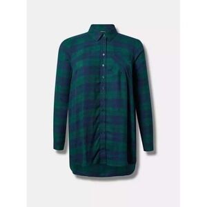 Torrid Green Purple Plaid Button Up Long Sleeve‎ Flannel Shirt Dress Plus Size 6